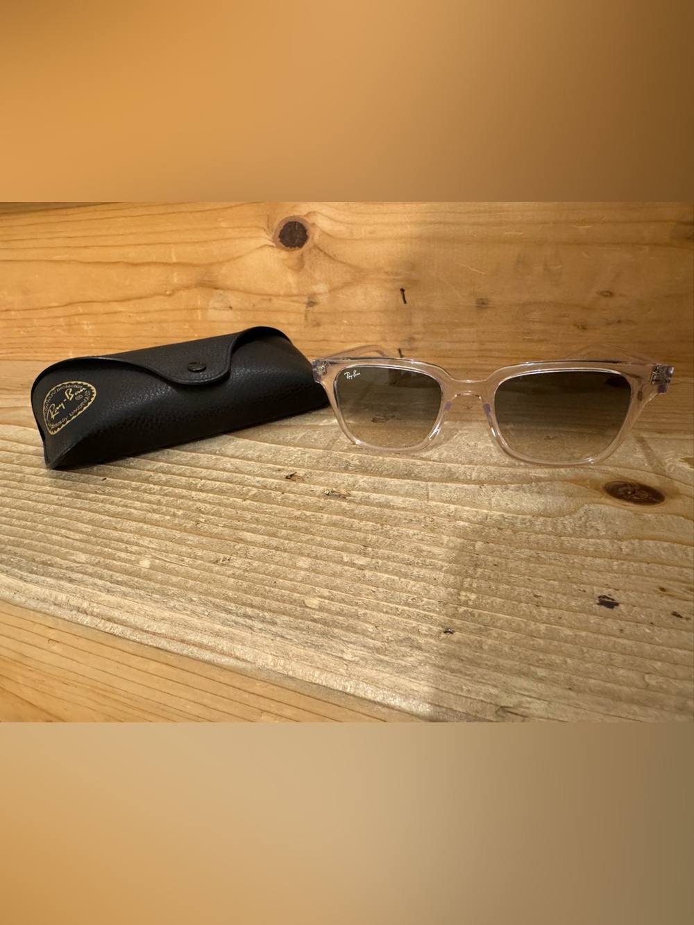 Ray-Ban Clear Frame Sunglasses with Brown Gradient Lenses